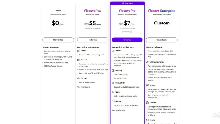 Picsart Pricing Plans